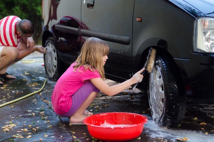 Family Washing Car