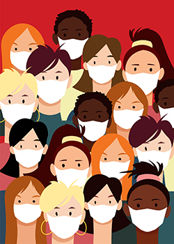 illustration of people with face masks on