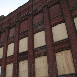 boarded up building